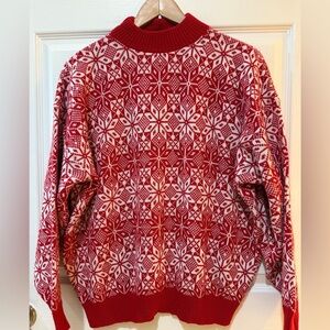VTG American Pride Nordic Fair Isle Fisherman Red White Snowflake Ski Sweater